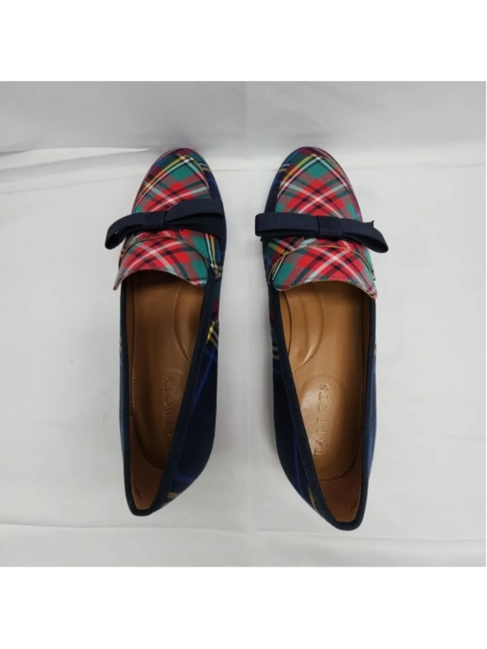 Talbots Shoes Womens 7 Multicolor Plaid Bow Loafer Flats Slip On Casual Holiday